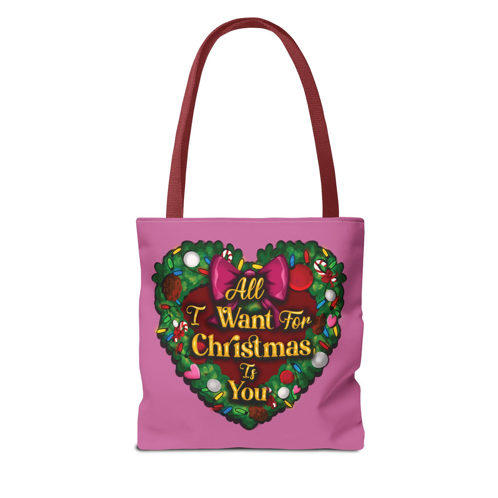 Christmas Heart Wreath Tote Bag — "All I Want for Christmas Is You"