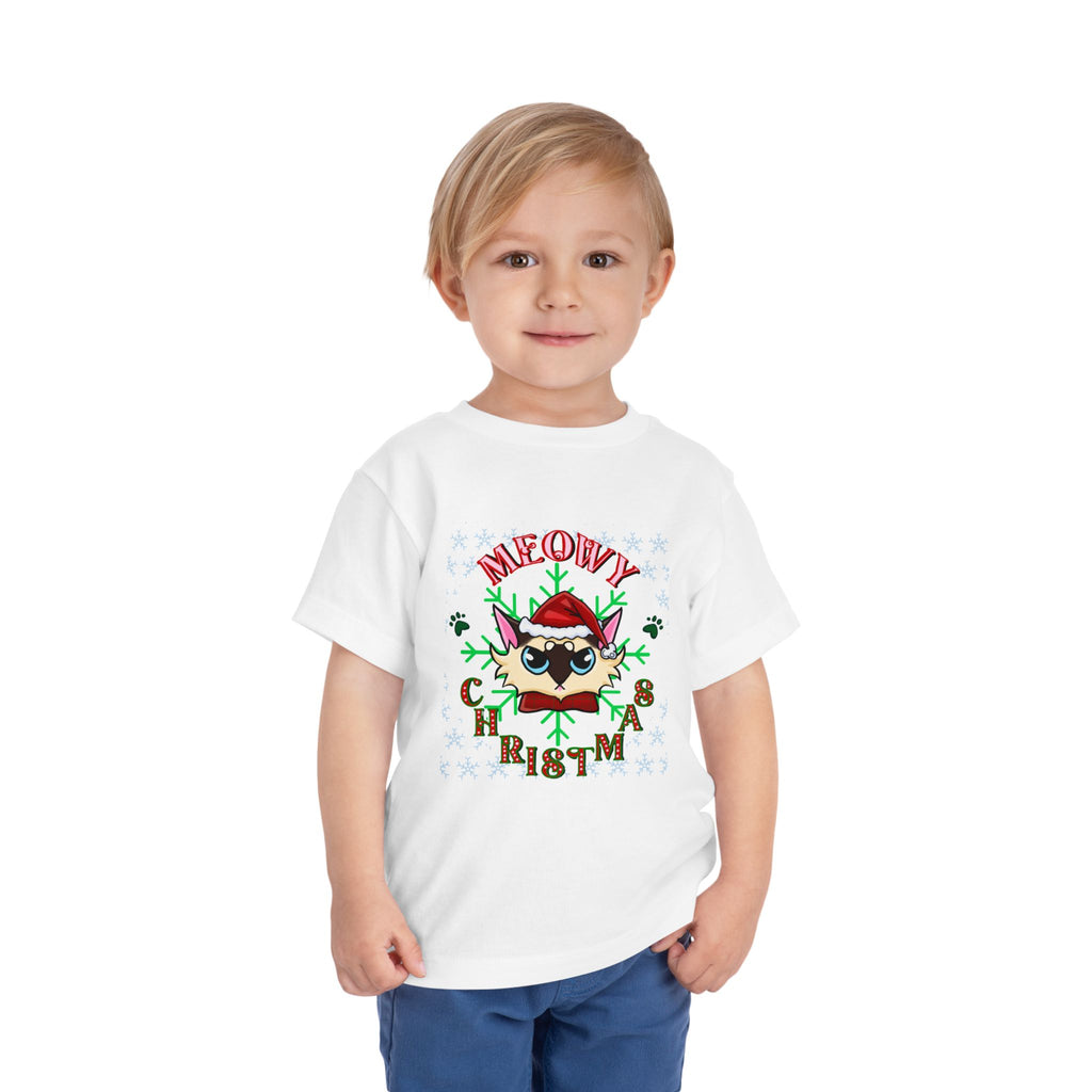 Meowy Christmas Toddler Tee — Cute Santa Cat Holiday Shirt