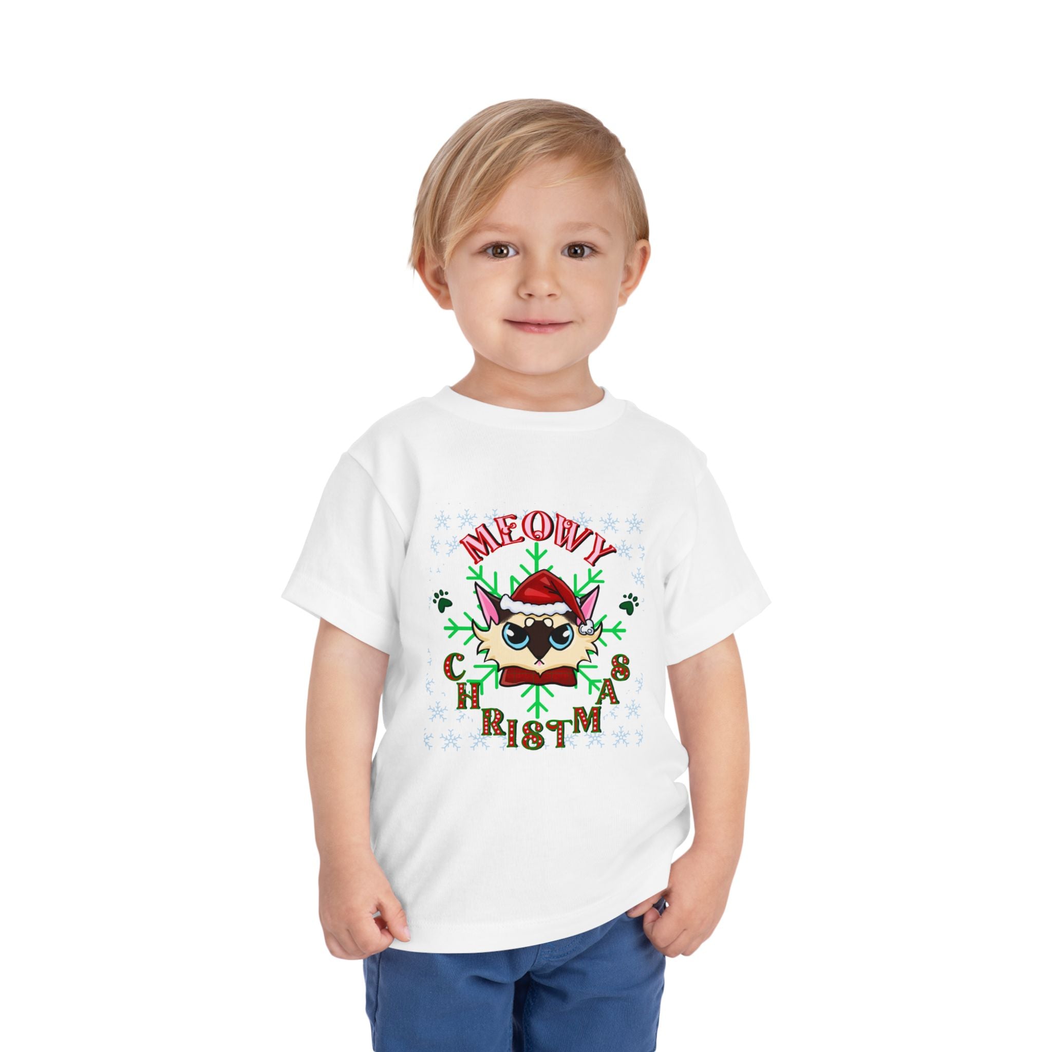 Meowy Christmas Toddler Tee — Cute Santa Cat Holiday Shirt
