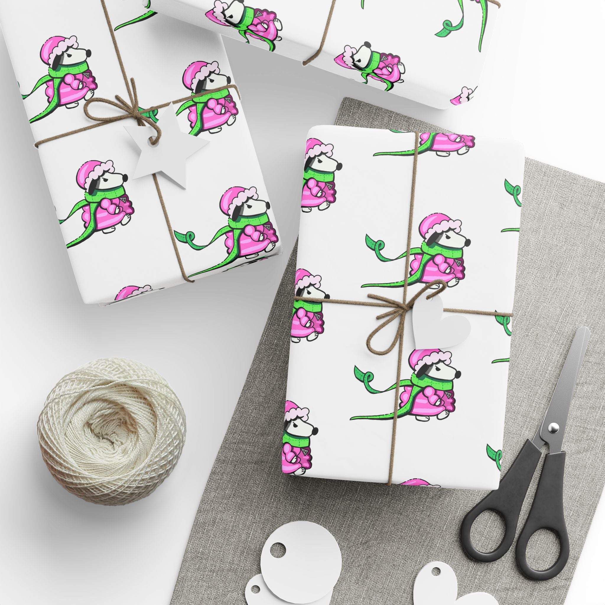 Cute Mad Dog Wrapping Paper — Pink Jacket & Green Scarf Design