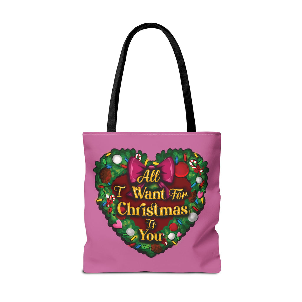 Christmas Heart Wreath Tote Bag — "All I Want for Christmas Is You"