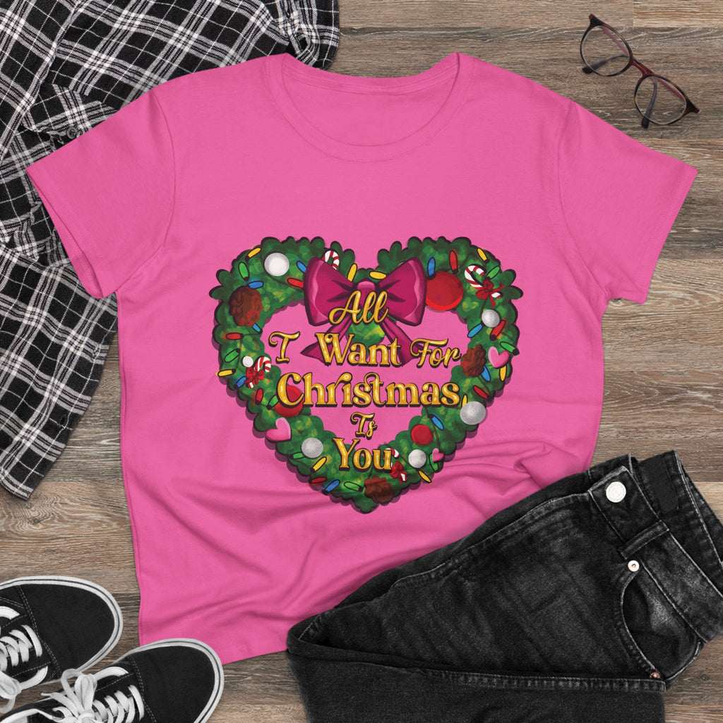 Christmas Heart Tee — “All I Want For Christmas Is You” Holiday Women's Shirt