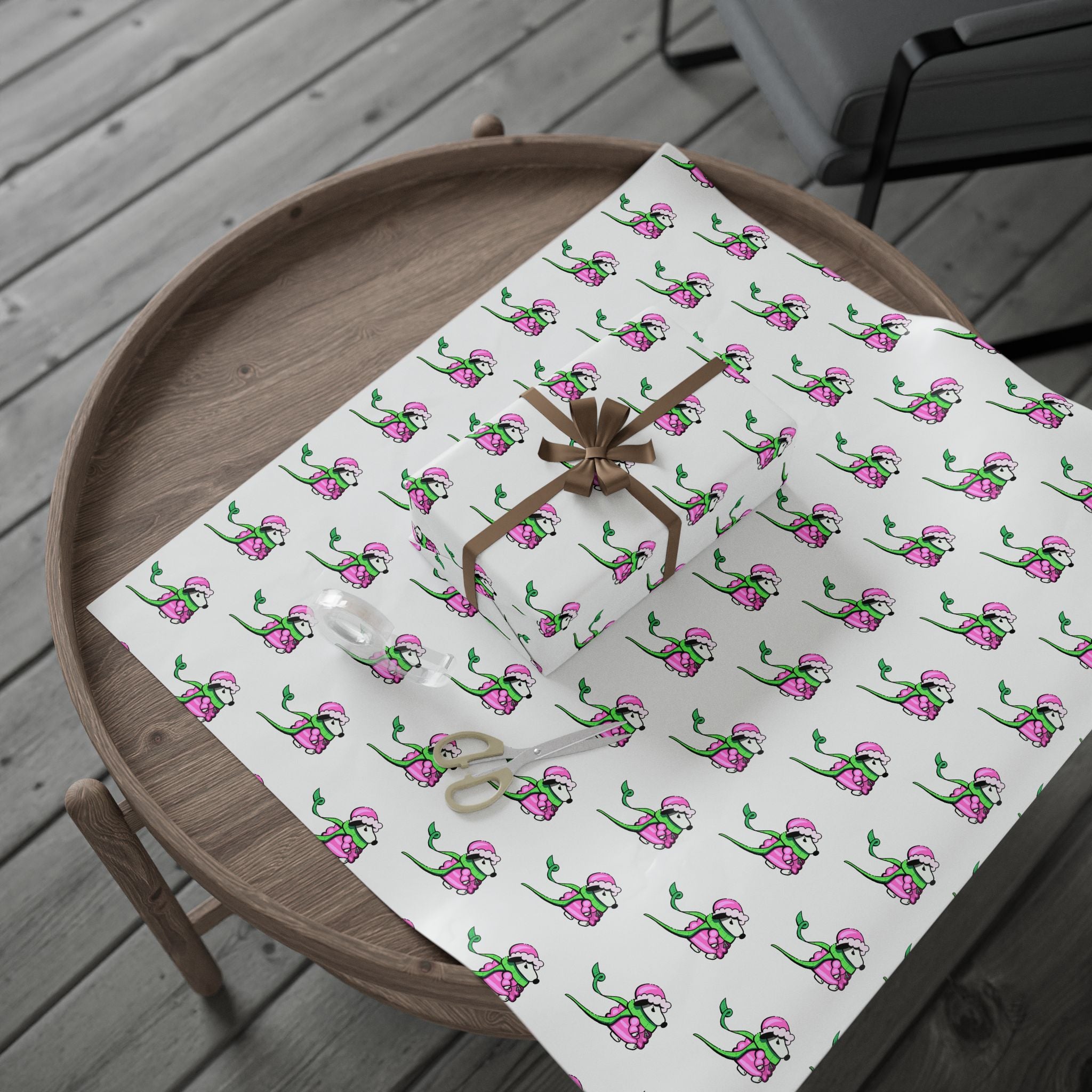 Cute Mad Dog Wrapping Paper — Pink Jacket & Green Scarf Design
