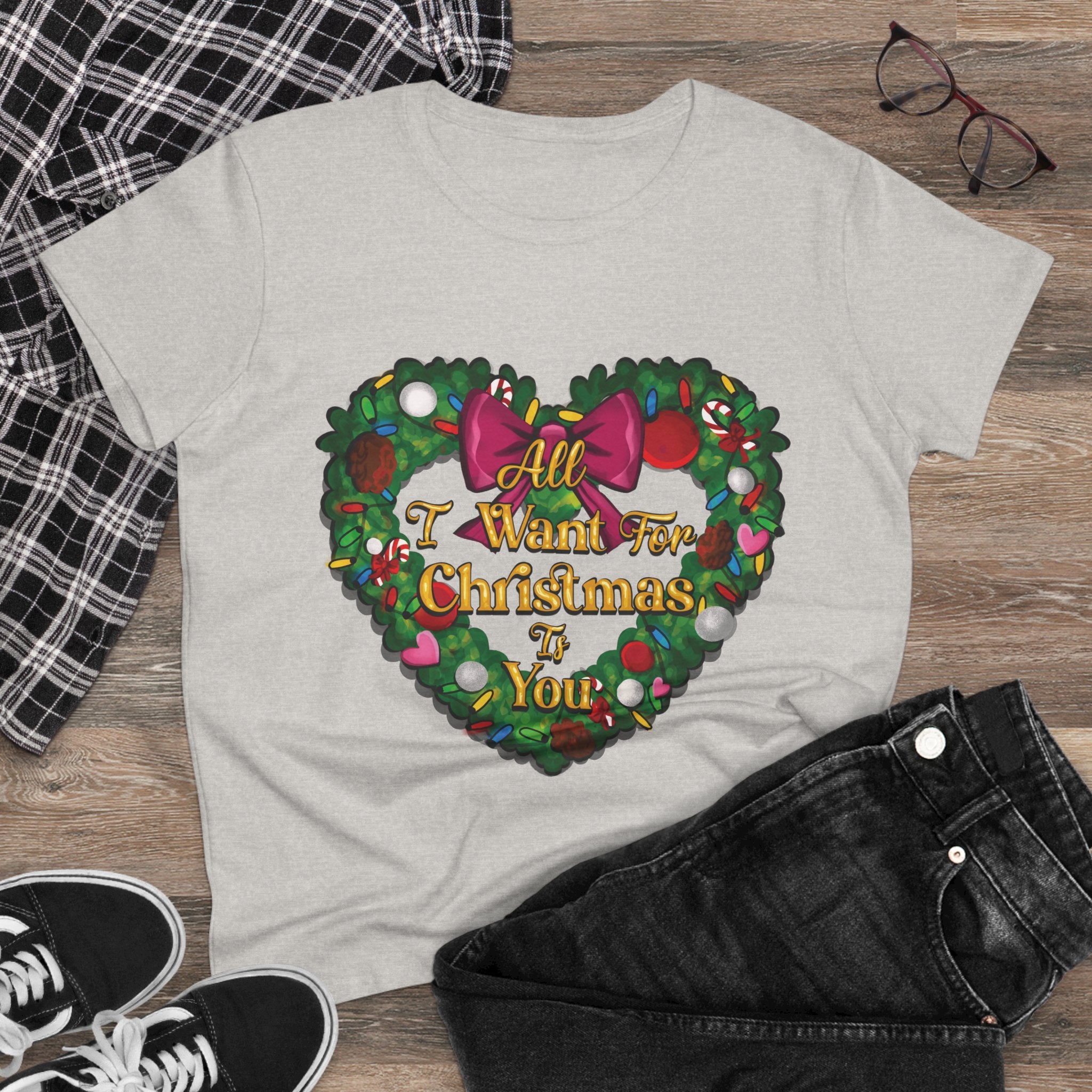 Christmas Heart Tee — “All I Want For Christmas Is You” Holiday Women's Shirt