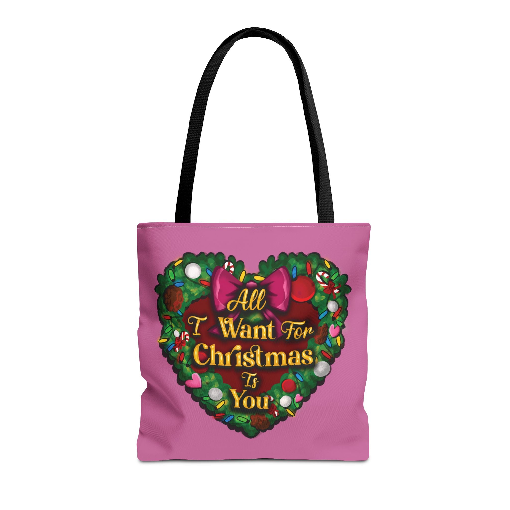 Christmas Heart Wreath Tote Bag — "All I Want for Christmas Is You"