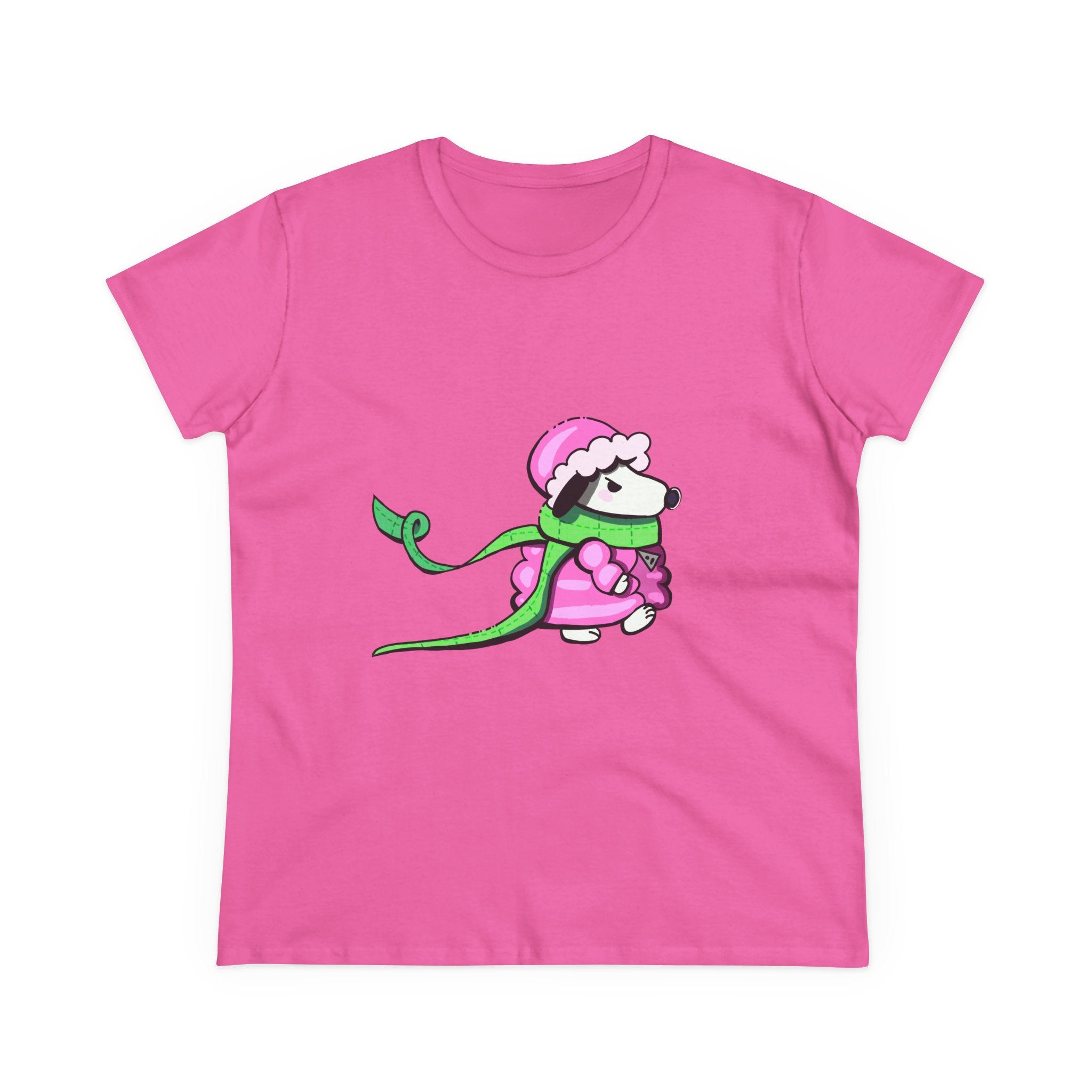 Cute Winter Dog Tee — Pink Scarf Pup Women's Cotton Shirt