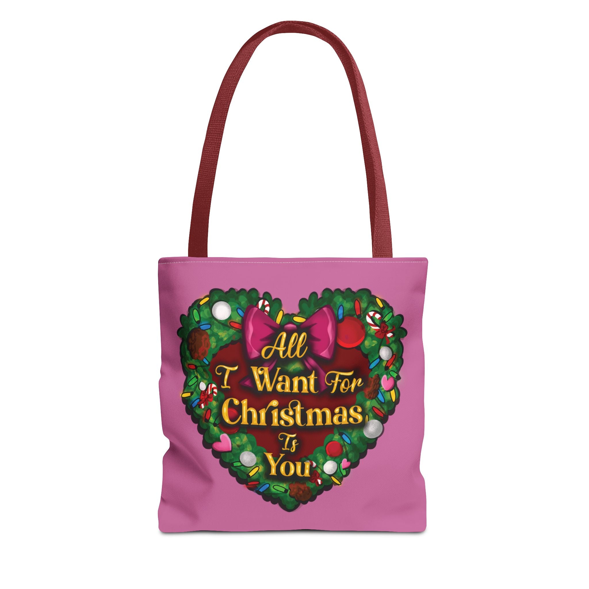 Christmas Heart Wreath Tote Bag — "All I Want for Christmas Is You"