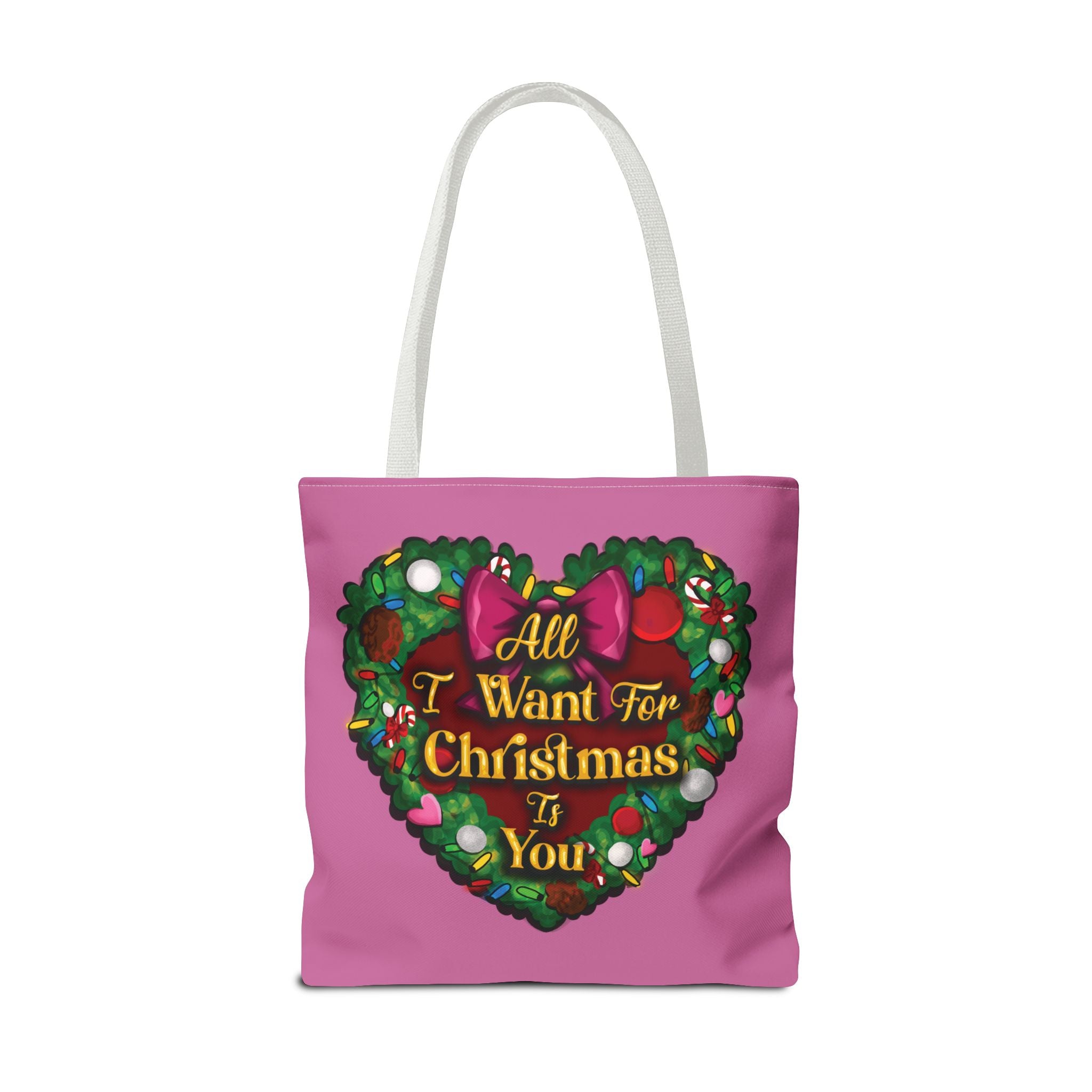 Christmas Heart Wreath Tote Bag — "All I Want for Christmas Is You"