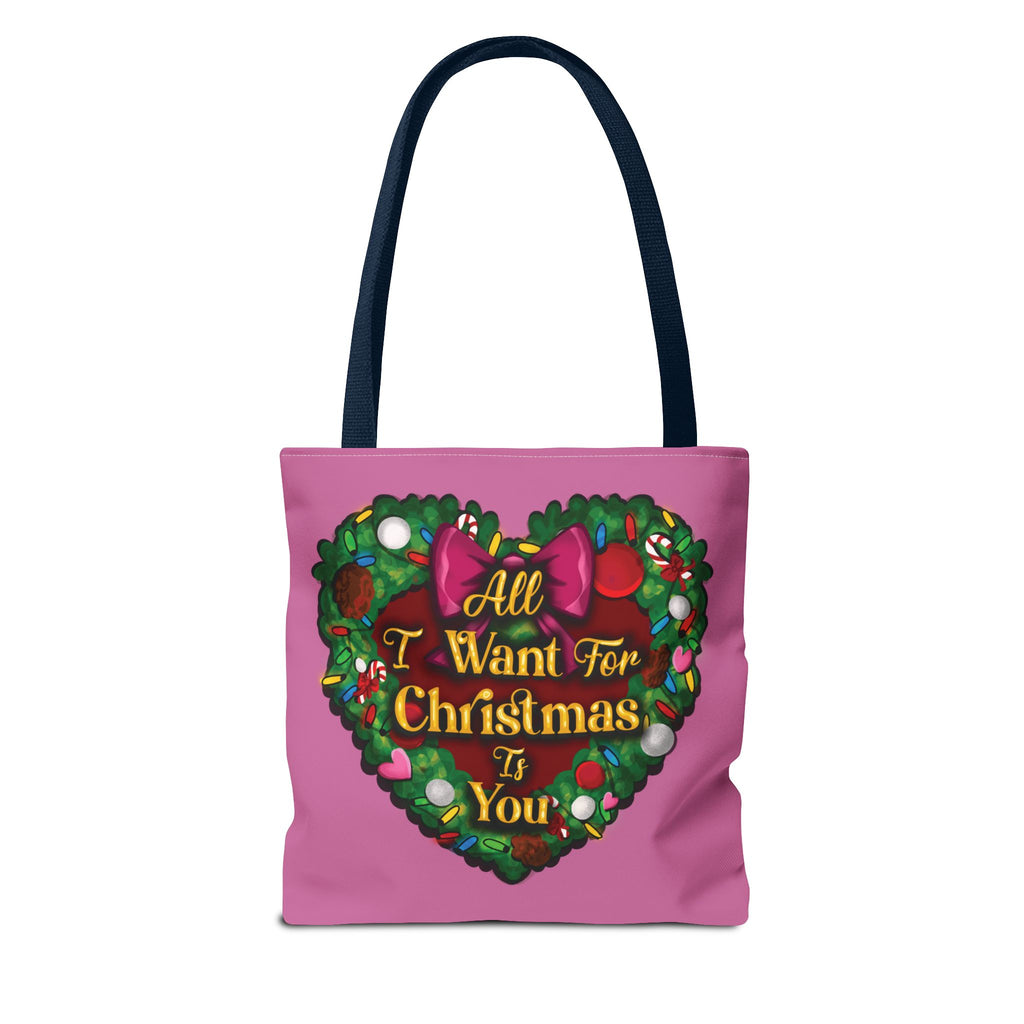 Christmas Heart Wreath Tote Bag — "All I Want for Christmas Is You"